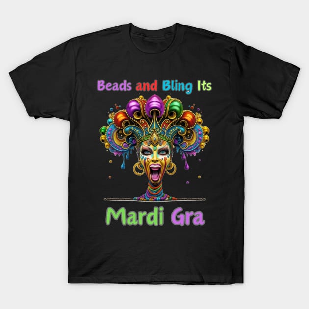"Retro Rhythms of Mardi Gras: Beads Fusion" - Cajun Party New Orleans T-Shirt by stickercuffs